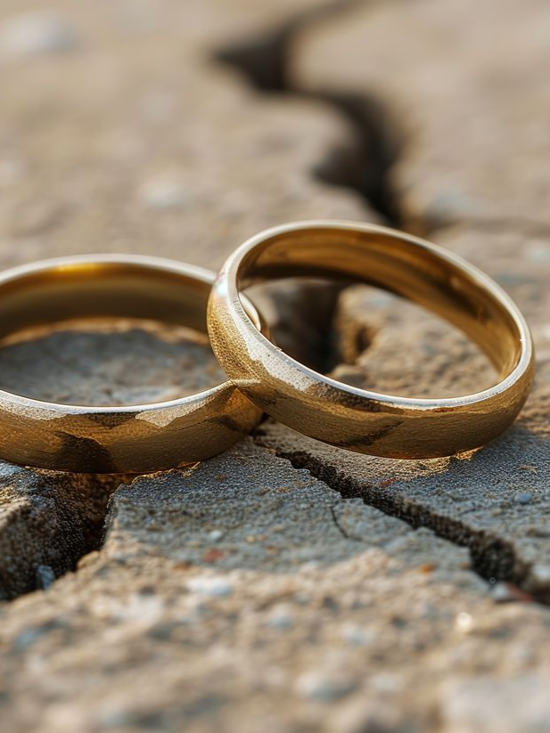 2 alliances avec une fissure du sol