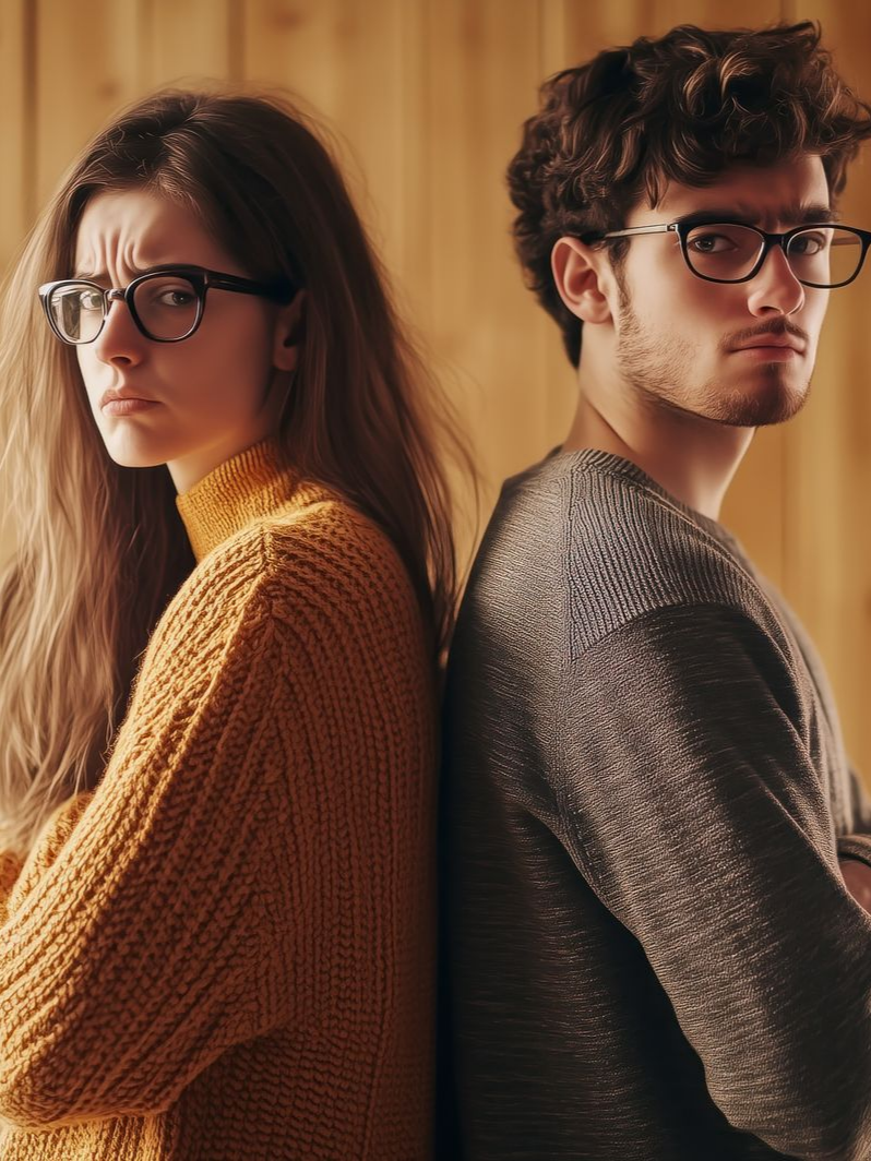 Un couple avec des visages mécontents