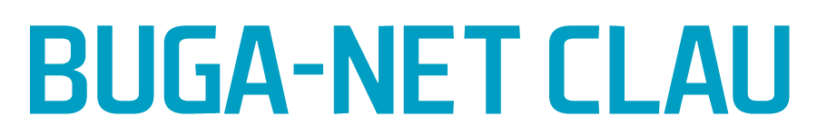 El texto "BUGA-NET CLAU" est&aacute; escrito en negrita, con letra may&uacute;scula sin serifa y de color verde azulado sobre un fondo blanco.
