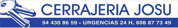 Logotipo azul de CERRAJERIA JOSU con gr&aacute;fico clave y n&uacute;meros de tel&eacute;fono de emergencia