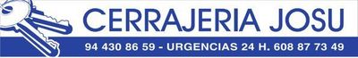 Logotipo azul de CERRAJERIA JOSU con gr&aacute;fico clave y n&uacute;meros de tel&eacute;fono de emergencia