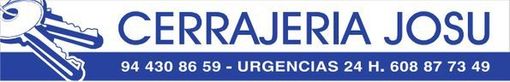 Logotipo azul de CERRAJERIA JOSU con gr&aacute;fico clave y n&uacute;meros de tel&eacute;fono de emergencia