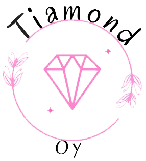 Vaaleanpunainen timanttilogo, jonka sis&auml;ll&auml; on sana "Tiamond Oy".