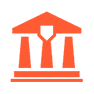 Un icono naranja y blanco de un edificio con columnas y techo.