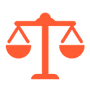 Un icono de escala de justicia naranja sobre un fondo blanco.