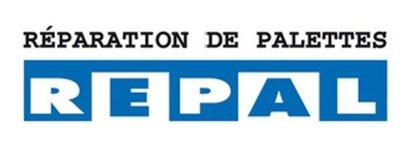 Logo REPAL, entreprise de réparation de palettes. Texte « RÉPARATION DE PALETTES » au-dessus de « REPAL » en bloc bleu.