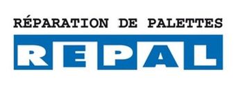 Logo REPAL, entreprise de réparation de palettes. Texte « RÉPARATION DE PALETTES » au-dessus de « REPAL » en bloc bleu.