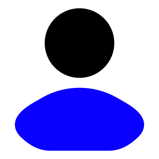 Une icône bleue et noire d'une personne avec un cercle noir au milieu.