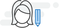 Rosto de mulher com um ícone de lápis, sugerindo edição ou escrita relacionada à mulher.