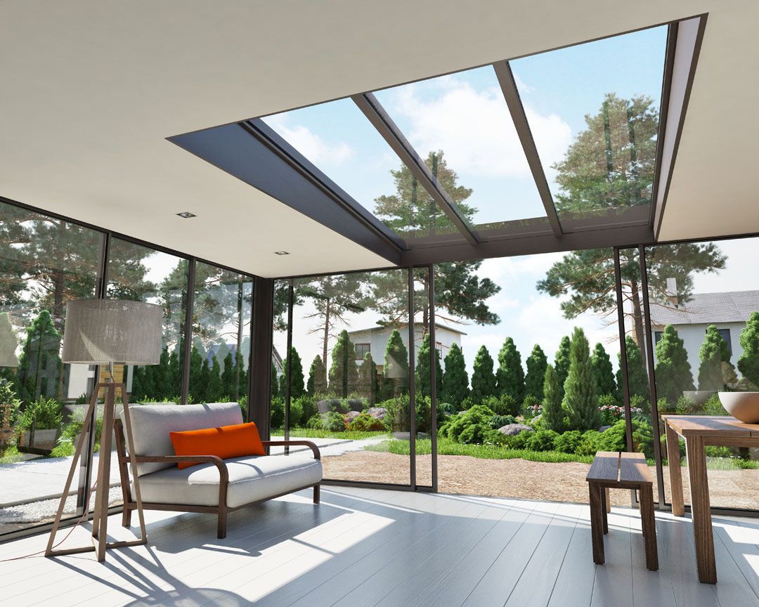 Véranda avec toit semi-ouvert