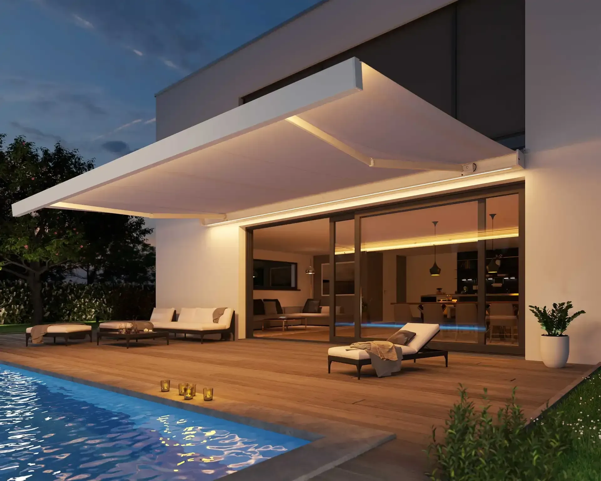 Stores bannes blanc vue nuit