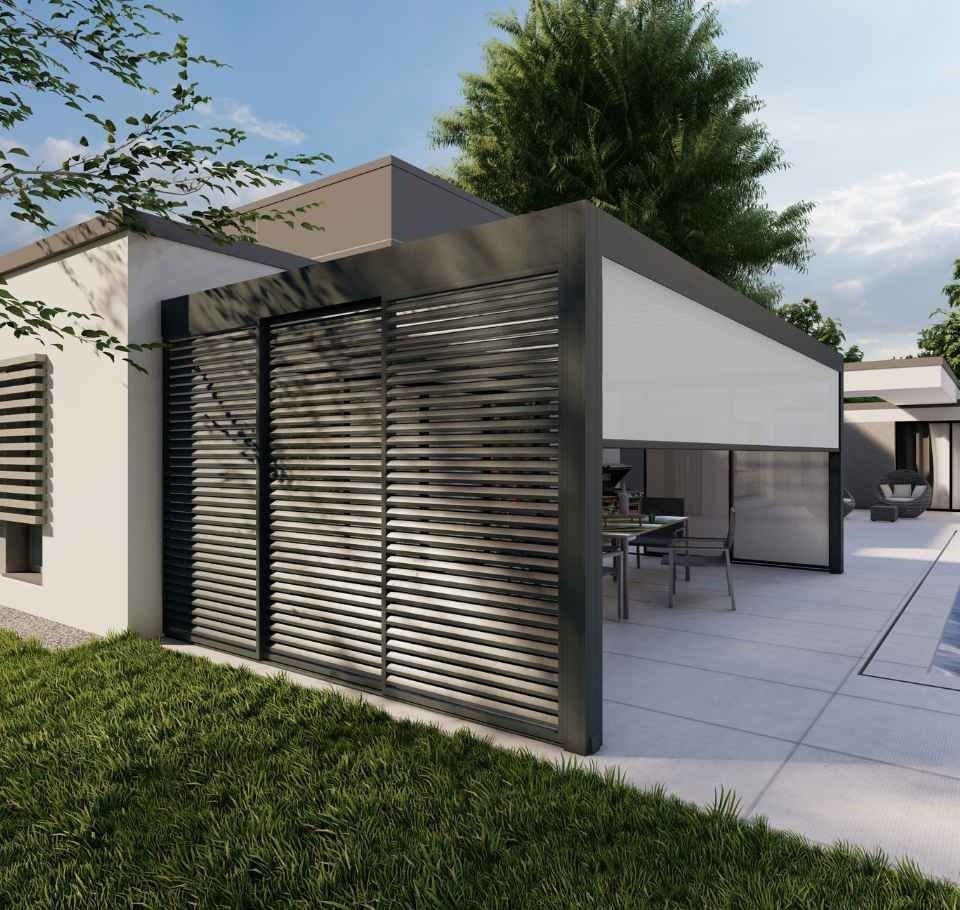 Pergola avec pare-soleil sur le côté