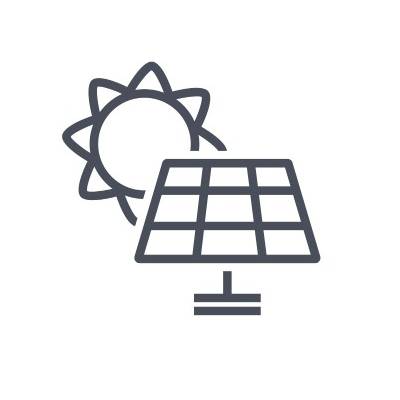 Un panel solar con un sol detrás.