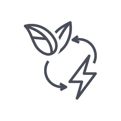 Un icono de línea de una hoja y un rayo.