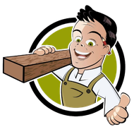 Una caricatura de un hombre sosteniendo un trozo de madera y haciendo un gesto de aprobación con el pulgar hacia arriba.