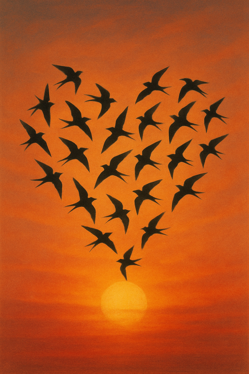 Una bandada de pájaros volando en forma de corazón