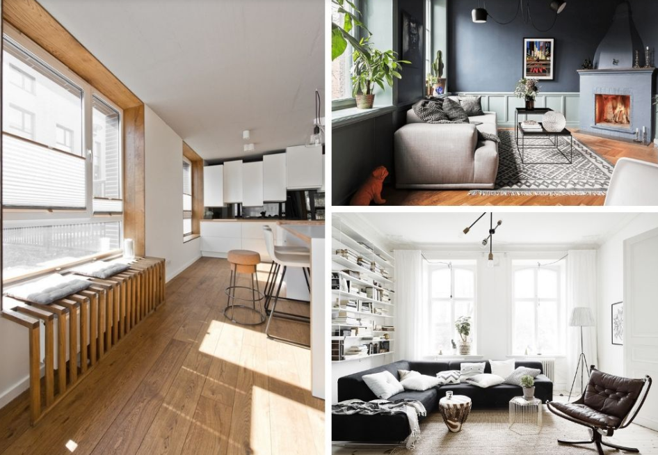 Tres interiores de salas de estar