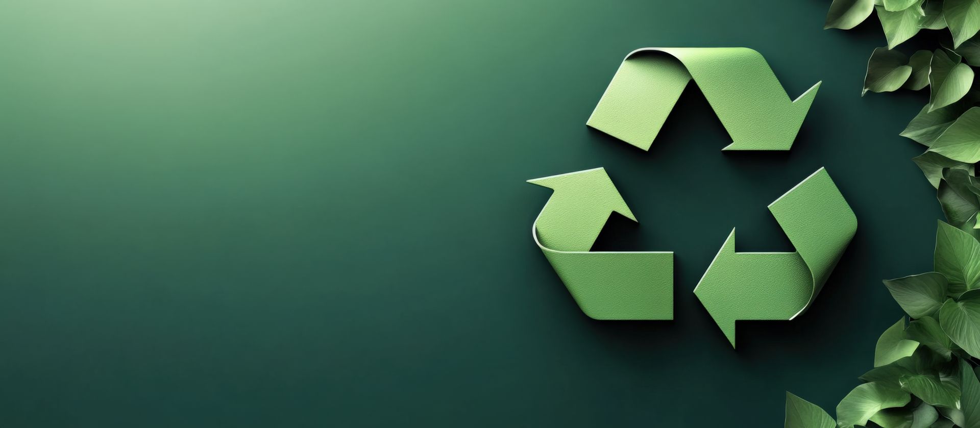 Un signe de recyclage avec des feuilles sur le côté.