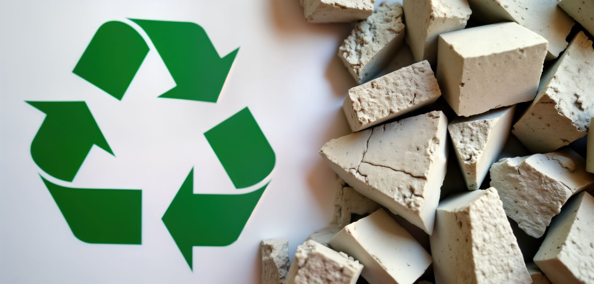 Signe de recyclage avec des briques à côté.