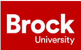 Logo der Brock University in weißer Schrift auf rotem Hintergrund.