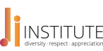 Logo mit abstraktem Design und dem Wort INSTITUT. Darunter steht der Text „Vielfalt · Respekt · Wertschätzung“.