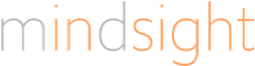 Das Wort „mindsight“ in einer stilisierten Schriftart, wobei „ind“ orange und „msight“ grau ist.