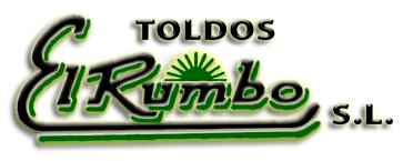 Un logotipo verde y negro para toldos el rumbo sl