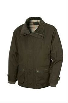 Una chaqueta marrón con cuello y bolsillos sobre un fondo blanco.