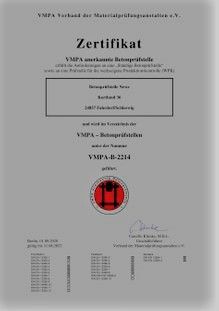 Zertifikat | Betonprüfstelle Newe GbR