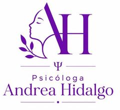 Logo morado de Psic&oacute;loga Andrea Hidalgo con perfil femenino y letras AH estilizadas