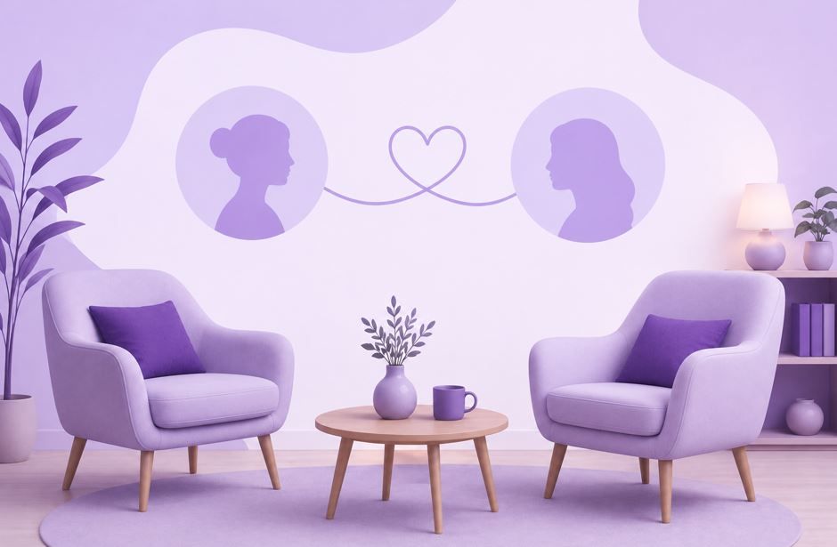 Salón color lavanda con dos 