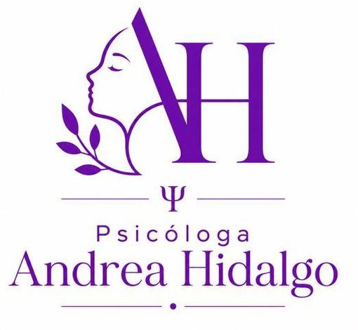 Logo morado de Psic&oacute;loga Andrea Hidalgo con perfil femenino y letras AH estilizadas