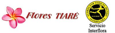 Un logotipo para Flores Tiare con una flor rosa.