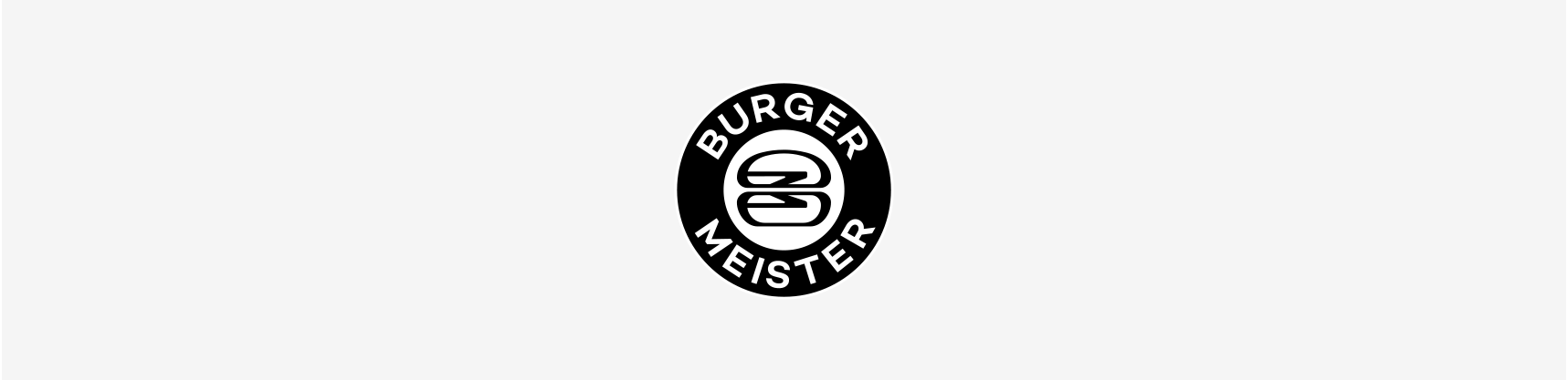Ein schwarz-weißes Logo für Burger Meister auf weißem Hintergrund