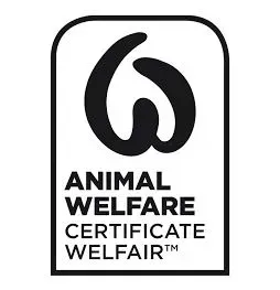 Un logotipo en blanco y negro para el certificado de bienestar animal.