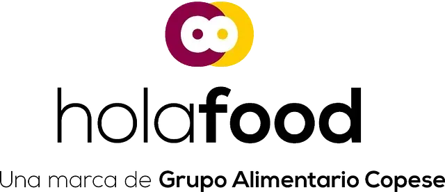 Se muestra un logotipo de holafood sobre un fondo blanco.