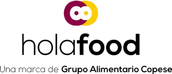 Se muestra un logotipo de holafood sobre un fondo blanco.