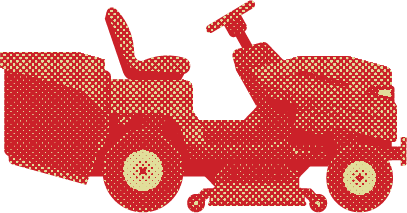 Roter Aufsitzrasenmäher.