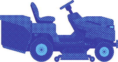 Blauer Aufsitzrasenmäher mit großem Heckauffangbehälter.