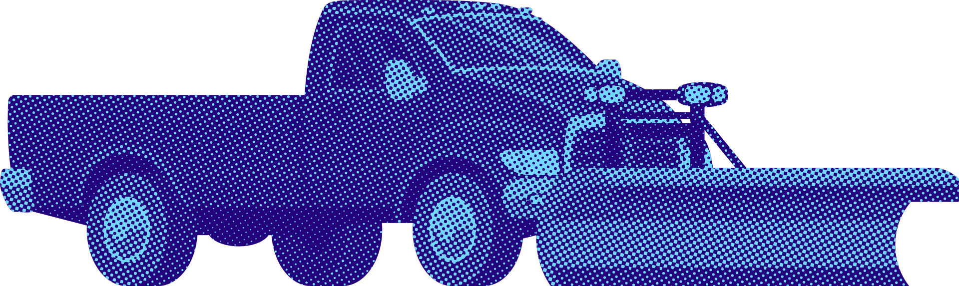 Blaue Halbtonillustration eines Schneepflug-LKWs.