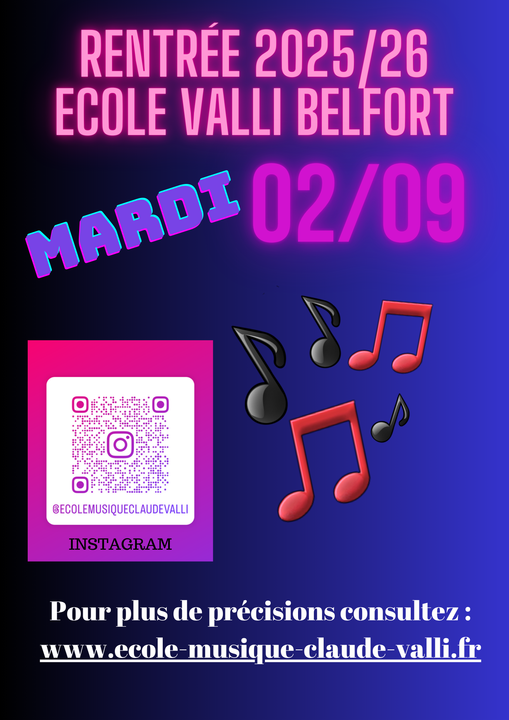 La reprise musicale s'annonce ! Pour tout nouveau contact inscription réinscription avant le 2 septembre merci de nous Envoyer un email avec vos disponibilités du mardi au samedi inclus Ainsi que votre numéro de téléphone (sans aucun engagement juste pour vous contacter et vous transmettre les informations complémentaires) adresse : ecole musique-claude valli @orange.fr Merci et à très vite !