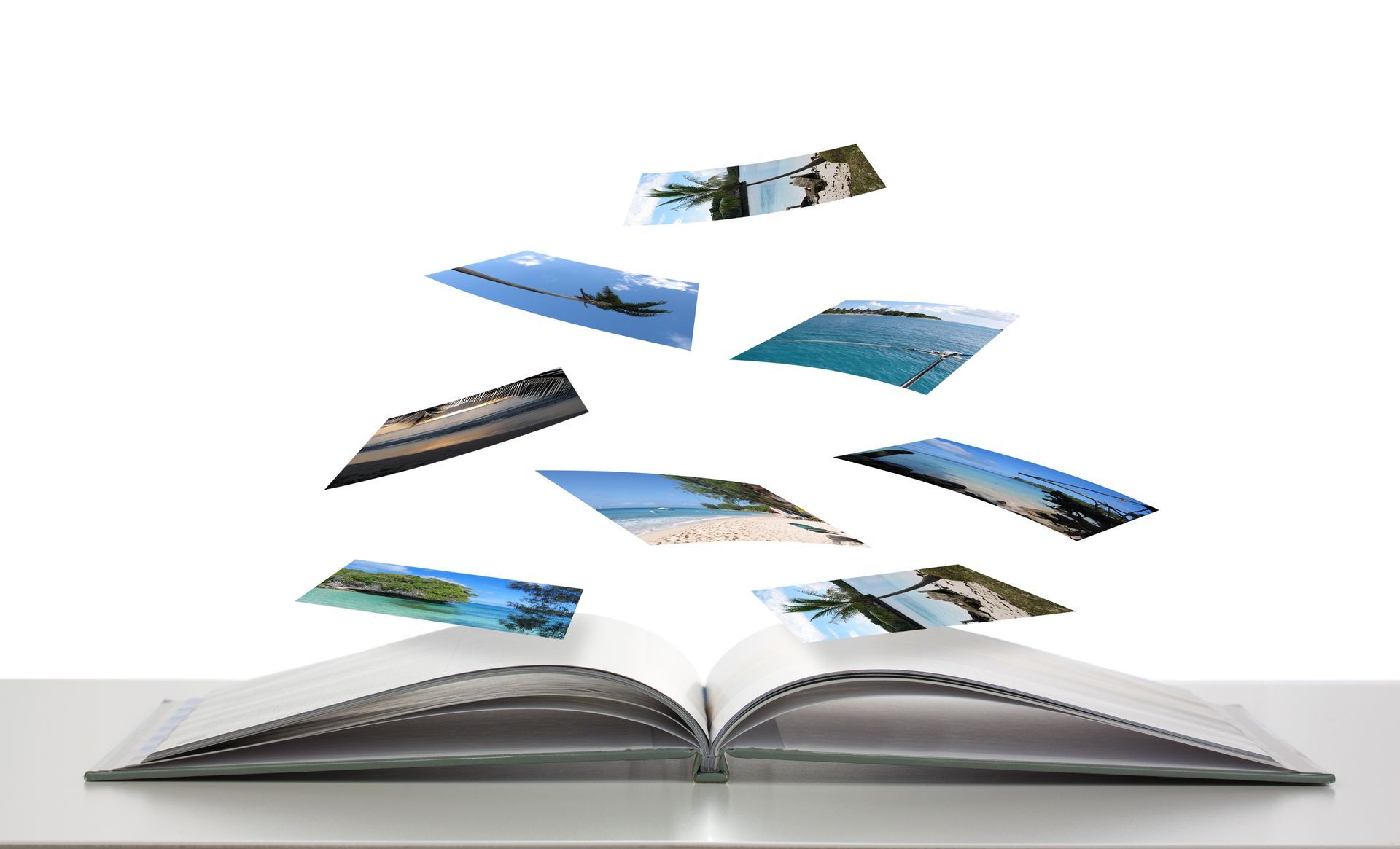 Un livre avec des photos qui flottent