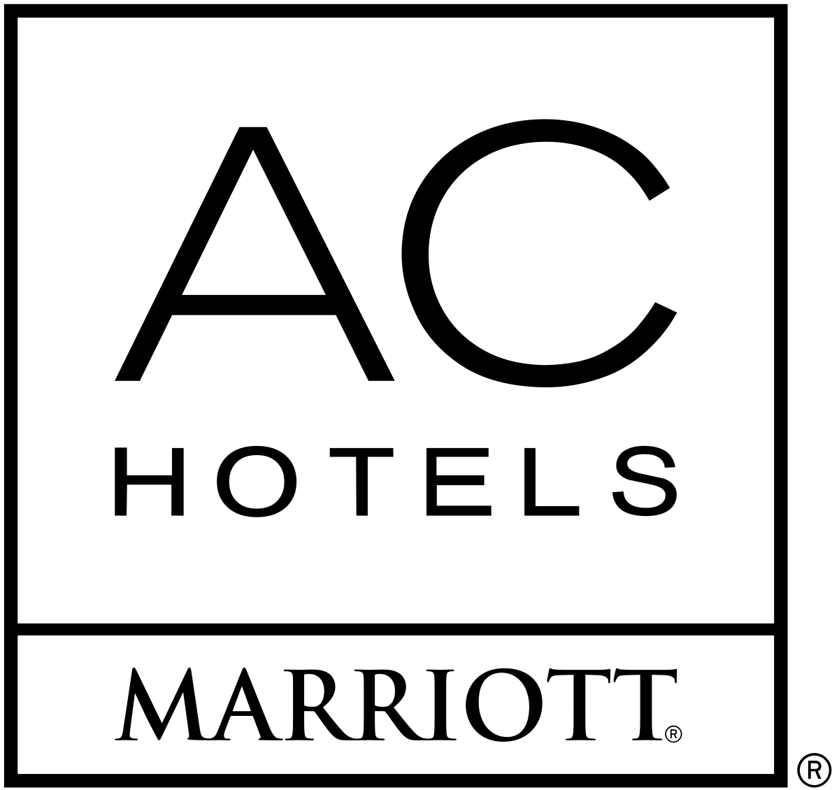 Un logotipo en blanco y negro para AC Hotels Marriott.
