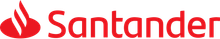 Un logotipo para Santander con una llama roja sobre un fondo blanco.