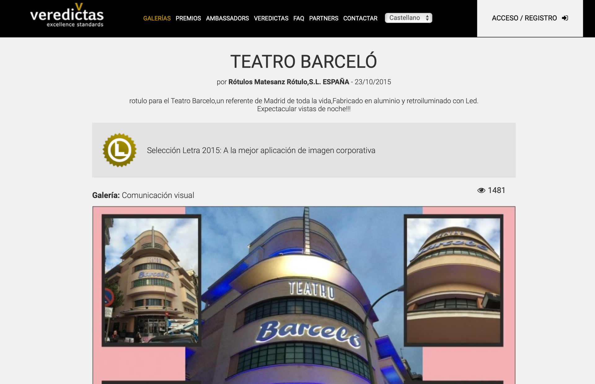 Una captura de pantalla de un sitio web de Teatro Barceló.