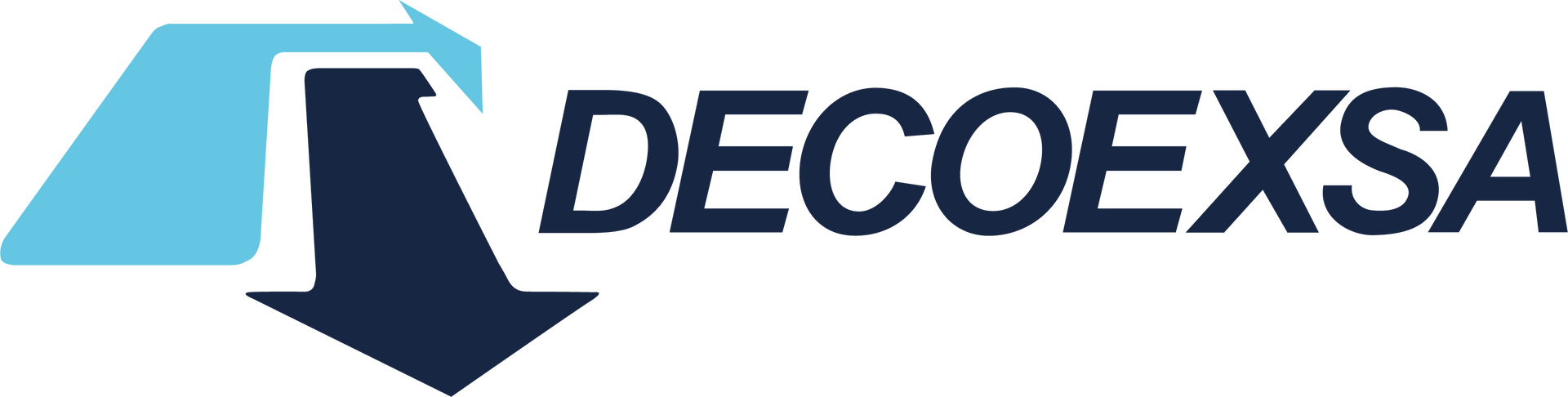 El logotipo de decoexsa tiene una flecha azul que apunta hacia abajo.