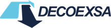 El logotipo de decoexsa tiene una flecha azul que apunta hacia abajo.