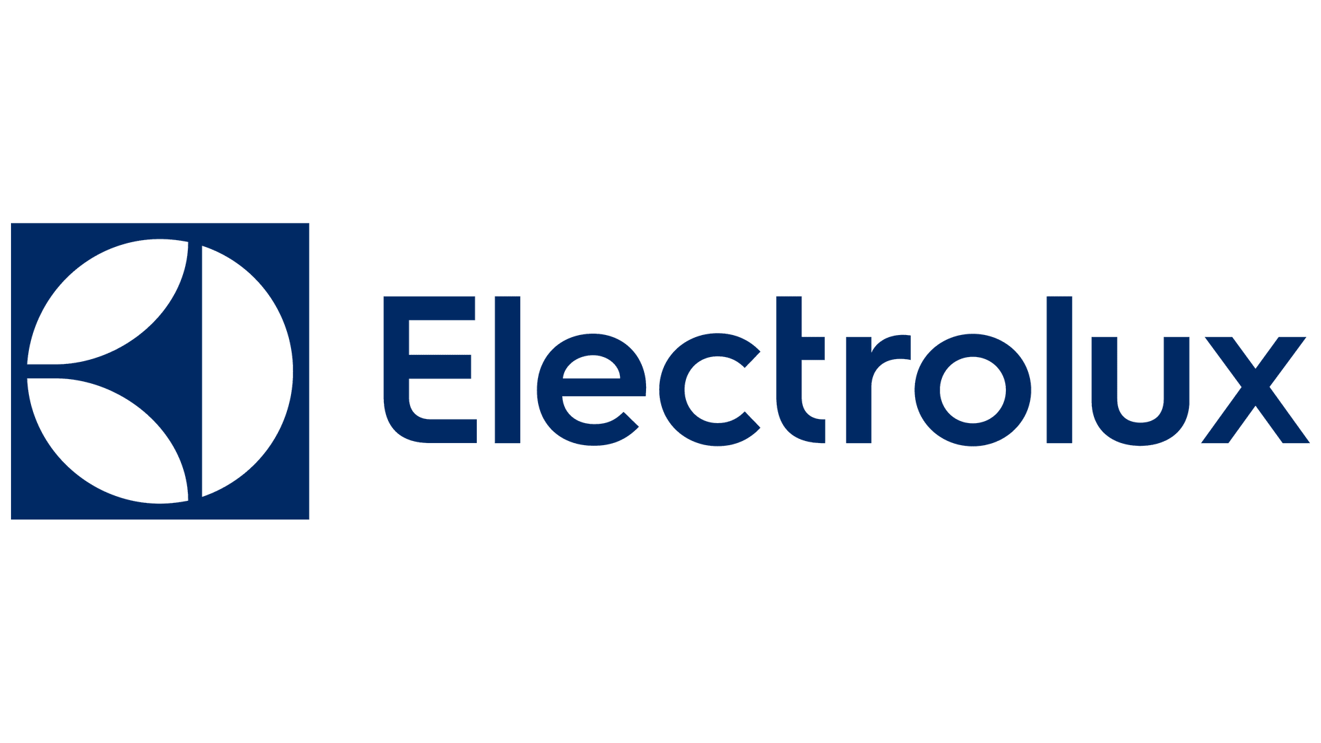 El logotipo de Electrolux es azul y blanco sobre un fondo blanco.