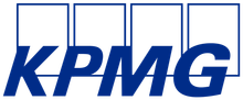 El logotipo de KPMG es azul y blanco sobre un fondo blanco.