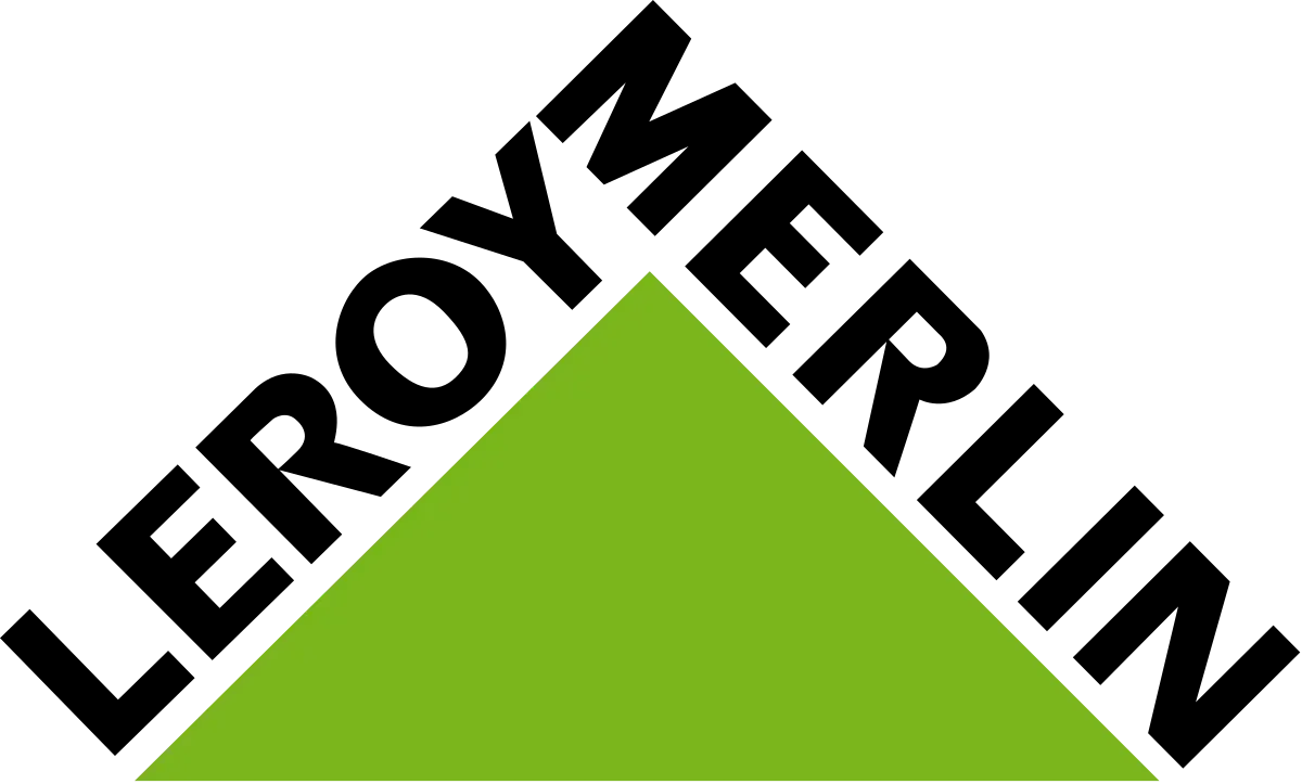 El logotipo de Leroy Merlin es verde y negro sobre un fondo blanco.